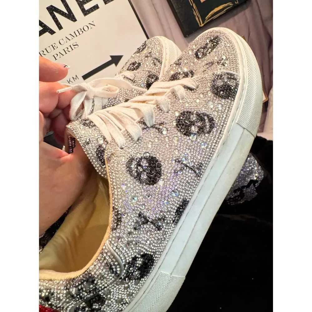 Betsey Johnson rhinestone crystal skull womens mid sneakers sz 9.5